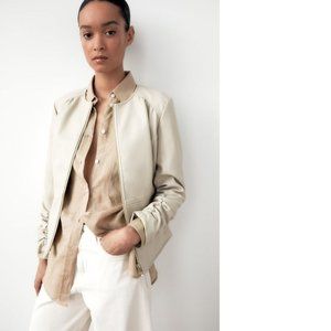 Zara Ecru Faux Leather Fitted Jacket, NWT, M